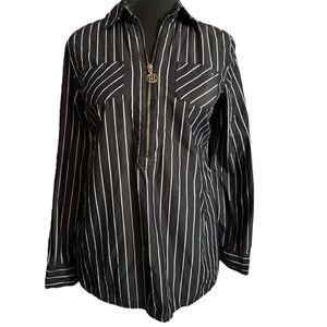 Tommy Hilfiger striped collared tunic zip up neckline button up sleeve